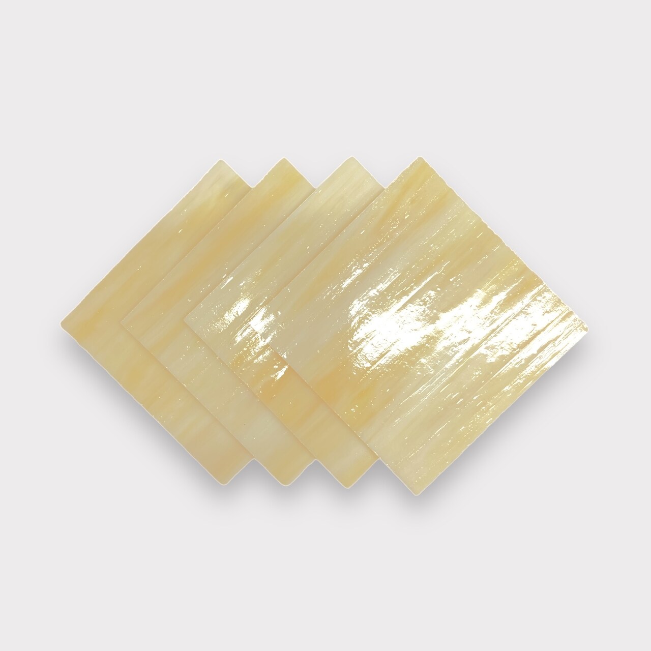 Honey tr., White Crystal Prisma Fusible Glass Sheets / Mosaic Squares - 4 Pack